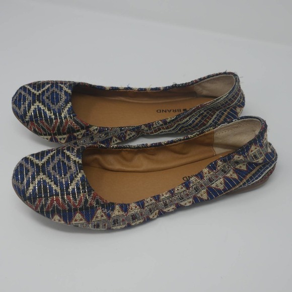 𝅺LUCKY Brand Emmie Aztec Metallic Printed Flats Size 9.5 NWOB - Picture 8 of 9
